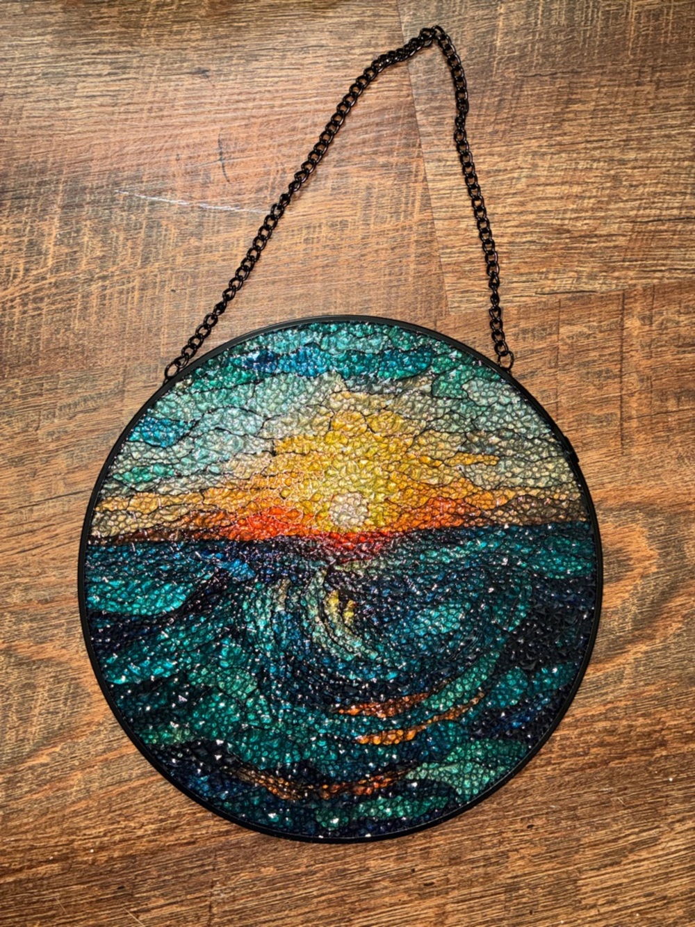🟣Sunset Ocean Mosaic Wall Art - Teal & Gold